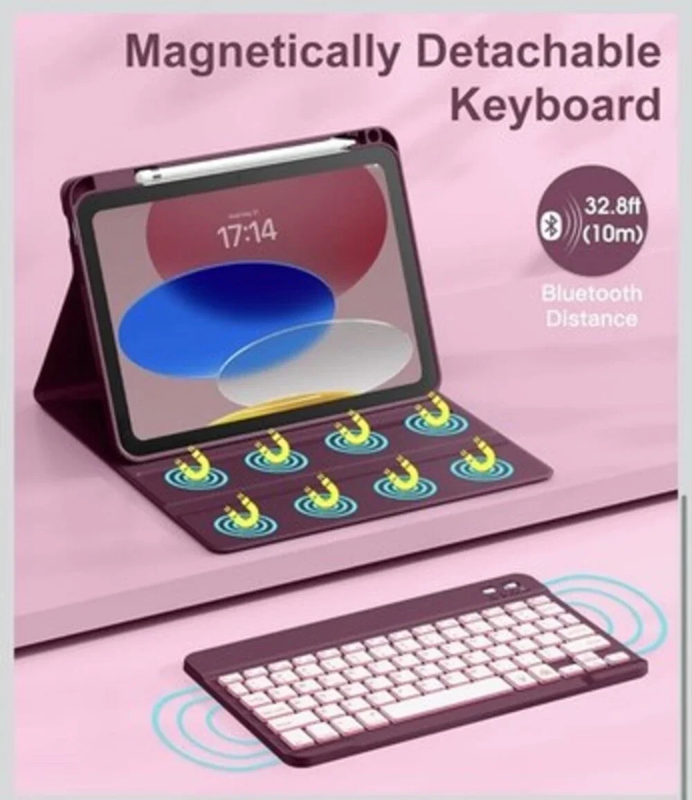 Universal Wireless Keyboard Case for Tablet Smartphone Purple